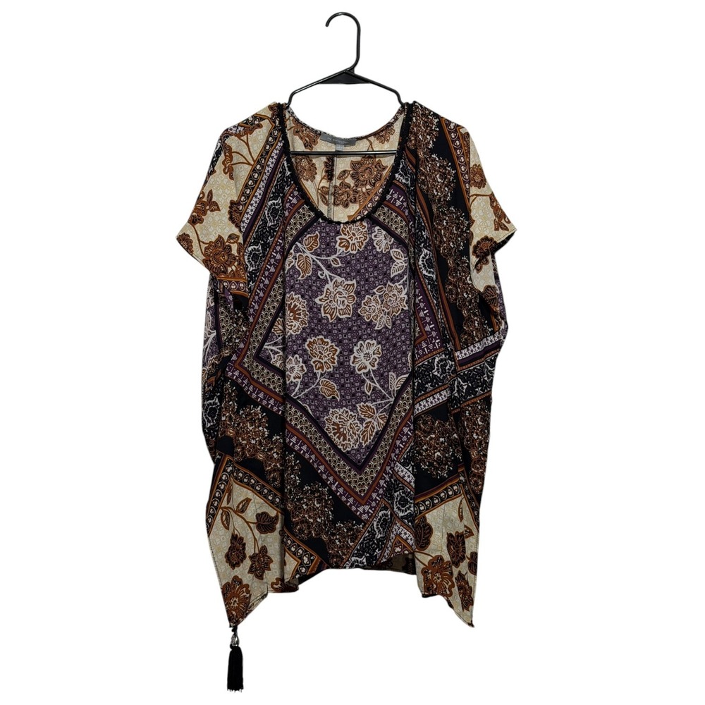 NY Collection Bohemian Chic Floral Medallion Kaftan Top Multicolor Women's Large